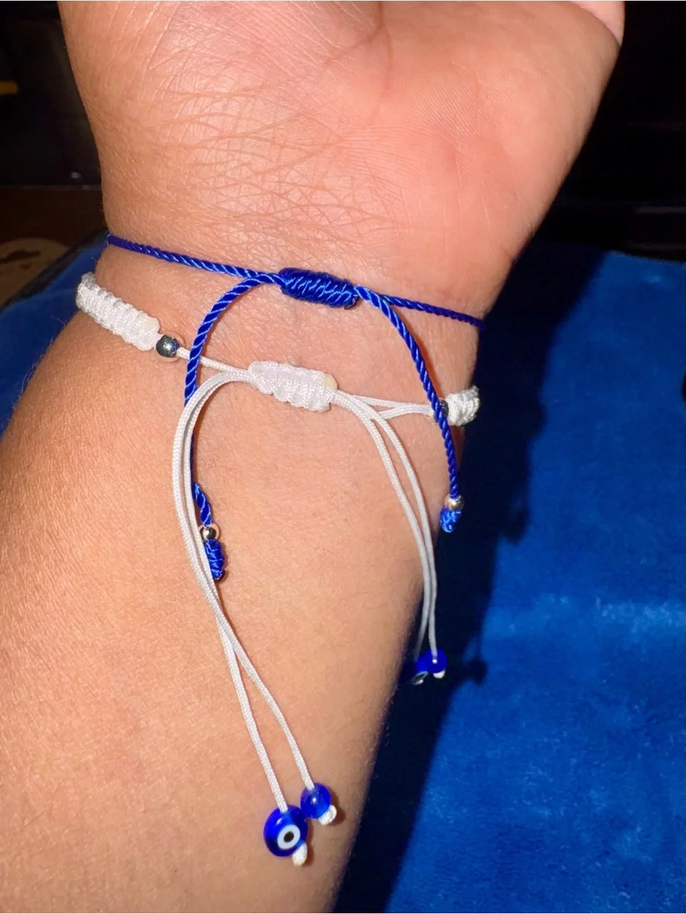 Blue Cat Eye & Evil Eye Bracelet Set / 7 Knot Protection Bracelets Matching Set